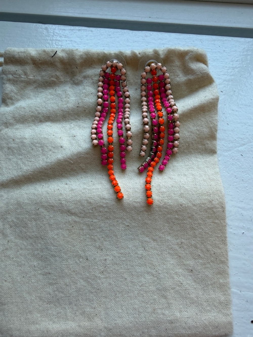 Beaded Dangle Earrings in Pink, Orange and Fuchsia